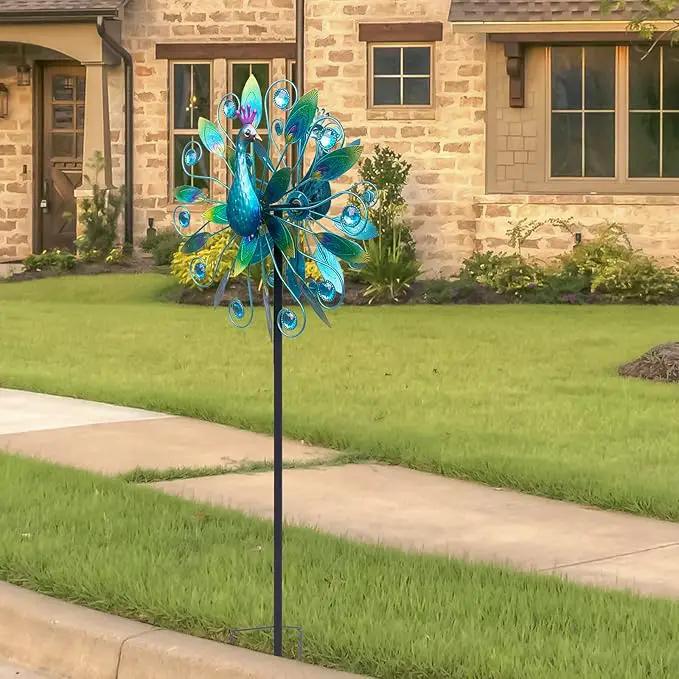Outdoor Wind Spinner 58" Metal Peacock Wind Spinner Double Peacock Wind Sculpture for Garden Yard Patio Decoration by GreenHaven Gardens