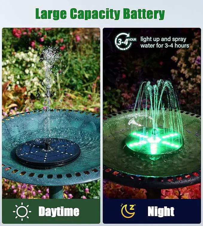 SZMP Solar Fountain Upgraded, 4W Bird Bath Fountain Pump with 7 Colors Lights, 7 Nozzle & 4 Fixer, 4000 Battery, Solar Water Fountain for Garden, Pool, Pond, Fish Tank by GreenHaven Gardens