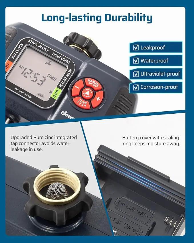 DEWENWILS Sprinkler Timer 4 Zone, Water Timer for Garden Hose with Rain Delay/Manual/AUTO Irrigation, Programmable Outdoor Faucet Hose Timer for Yard, Lawn by GreenHaven Gardens