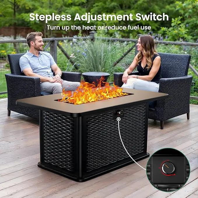 Ciays 43-Inch Rectangular Propane Fire Pit with 60,000 BTU Output, Gas Fire Pit with Cover and Rocks, Fire Pit Table CSA-Certified 2 in 1 Table Gatherings Parties with 304 Stainless Steel H-Burner by GreenHaven Gardens