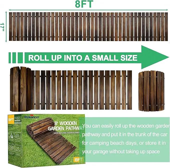 RELIANCER 8' Wooden Garden Pathway,Outdoor Roll Out Cedar Straight Walkway,Patio Path Decorative Garden Boardwalk Walkways,Weather-Resistant Roll Up Beach Wood Road Floor,Wedding Party Pathways by GreenHaven Gardens