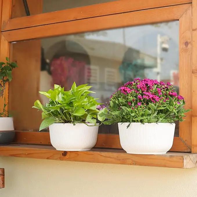 T4U 12 Inch Large Self Watering Plant Pots, Wide Self Watering Planter with Drainage Hole, Large Plant Pots Flower Pot for Plants, Set of 2, White by GreenHaven Gardens