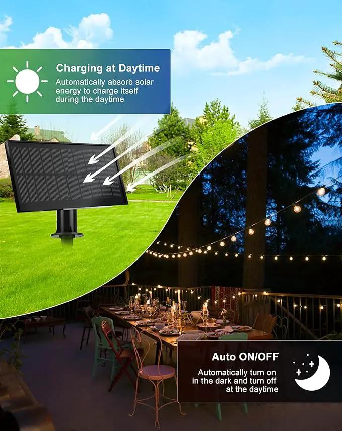 Solar String Lights Outdoor Waterproof 100FT with USB Port and 52 Shatterproof ST38 Bulbs(2 Spare), LED Solar Powered Patio Lights for Outside, Porch, Backyard, Gazebo, Garden(Warm White) by GreenHaven Gardens