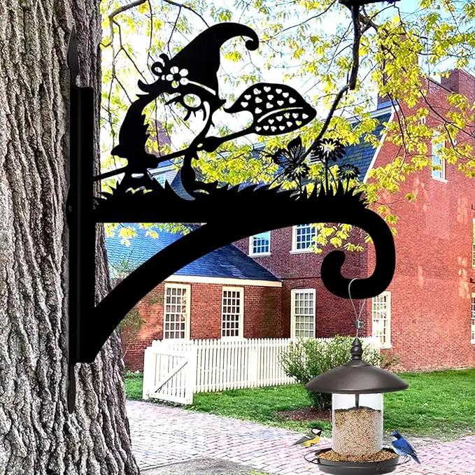 Plant Hangers Outdoor Heavy Duty Iron Decorative Gnome Silhouette Pot Hangers for Plants 11 inch Hanging Plant Bracket Wall Plant Hanger for Bird Feeder Flower Pot Lantern Wind Chimes by GreenHaven Gardens