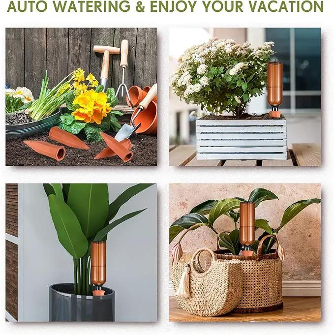 Baderke 8 Pcs 4 Set Plant Watering Devices, Terracotta Watering Spikes with 25 oz Plastic Wine Bottles, Slow Release Vacation Insert Automatic Plant Waterer Device for Indoor Outdoor by GreenHaven Gardens