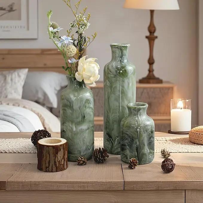 Resin 3 Piece Vase Set, Farmhouse Decor, Home Decorative Vase, Vases for Your Kitchen, Bedroom, Office, Living Room, Bathroom, & Shelf Centerpiece Table Decorations, Green by GreenHaven Gardens