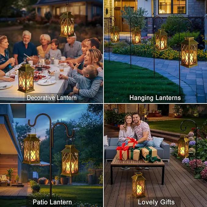 2Pack 11" Outdoor Solar Lanterns Waterproof Garden Patio Lantern Lights Flickering Candle Mission for Outside, Party, Yard, Lawn, Mothers Day Gifts Garden Gifts for Mom Women (Antique Green Bronze) by GreenHaven Gardens