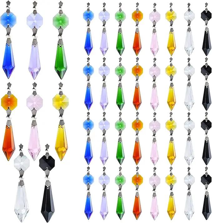 HDCRYSTALGIFTS 40pcs Rainbow Colors Crystal Icicle Pendant Chandelier Teardrop Prisms Drops Lamp Candle Holders Curtain DIY Parts,38mm by GreenHaven Gardens
