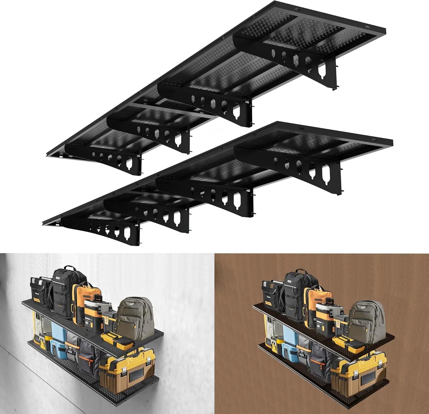 New 4 Pack Garage Wall Shelving, Heavy Duty 1.5' x 3.8' Wall Mount Storage Shelf with Hooks, Garage Storage Rack Floating Shelves, Holds 250 lbs Each by GreenHaven Gardens