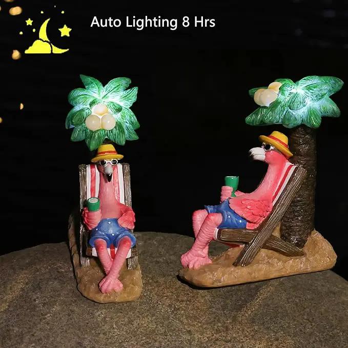 Pink Flamingos for Yard-Solar Statues Outdoor Garden Gifts - Flamingos on Beach Vacation Light up Coconut Tree for Outdoor Lawn Yard Decor by GreenHaven Gardens