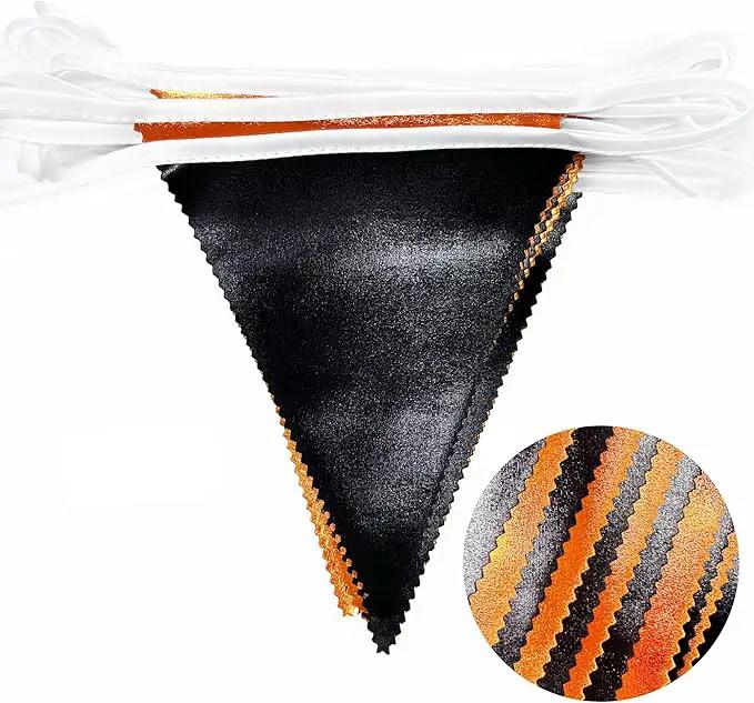 Black Orange Party Decoration Metallic Fabric Triangle Pennant Banner Flag Bunting Garland for Graduation Halloween Fall Autumn Thanksgiving Birthday Wedding Baby Shower Bridal Shower Party Supplies by GreenHaven Gardens