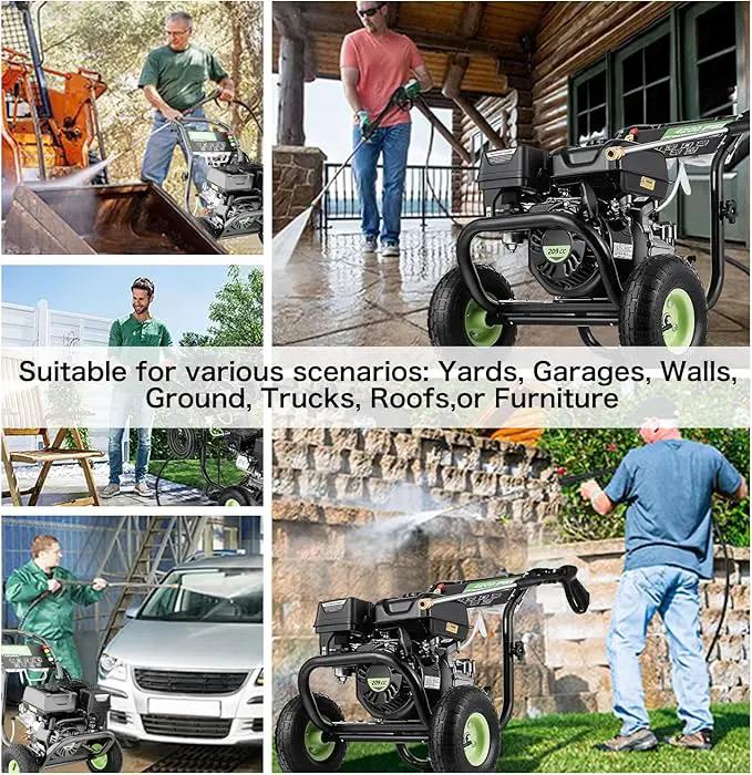 Gas Pressure Washer, 4200 PSI and 4.0 Max GPM Commercial Gas Power Washer, Spray Gun and Wand, 5 Nozzle Set, for Cars/Fences/Driveways/Homes/Patios/Furniture by GreenHaven Gardens