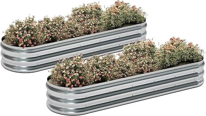 KFN 2pcs Galvanized Raised Garden Bed,Raised Garden Bed Kit-Oval Metal Flower Box,Large Planter Vegetable Box Outdoor,Planting for Vegetables,Flower,Herb,6FT,0.7mm by GreenHaven Gardens
