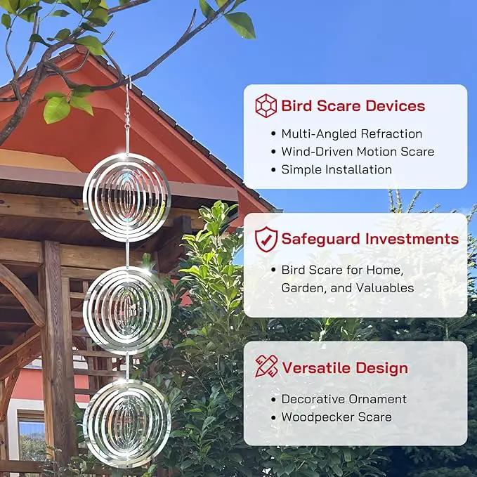 Factee Bird Deterrents for Outside, Reflective 3D Stainless Steel Wind Spinners, Garden Decor, Bird Scare Devices to Keep Woodpeckers, Pigeons Away from Your House, Patio, Orchards1 by GreenHaven Gardens