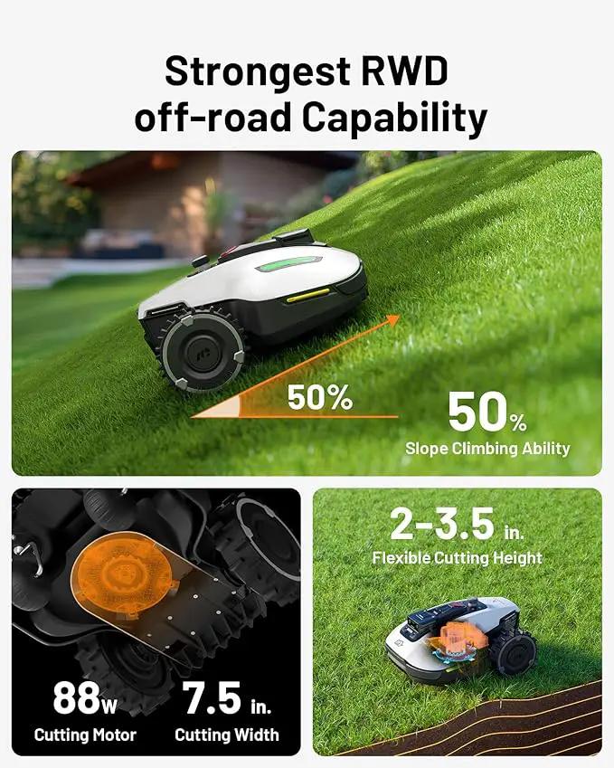 YUKA Mini 500H Robotic Lawn Mower Reception 0.12 Acre,Max. 0.17 Acre, Ultrasense AI Vision+ RTK Positioning, Auto Mapping, App Control, 50% Slope, Cutting Height 2''~3.5'', 15 Mowing Zones by GreenHaven Gardens