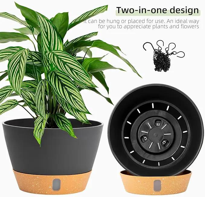 QCQHDU 2 Pack Hanging Planters for Indoor Outdoor Plants, 8 Inch Hanging Baskets Flower Pots with Reservoir Tray & Visible Water-Level by GreenHaven Gardens