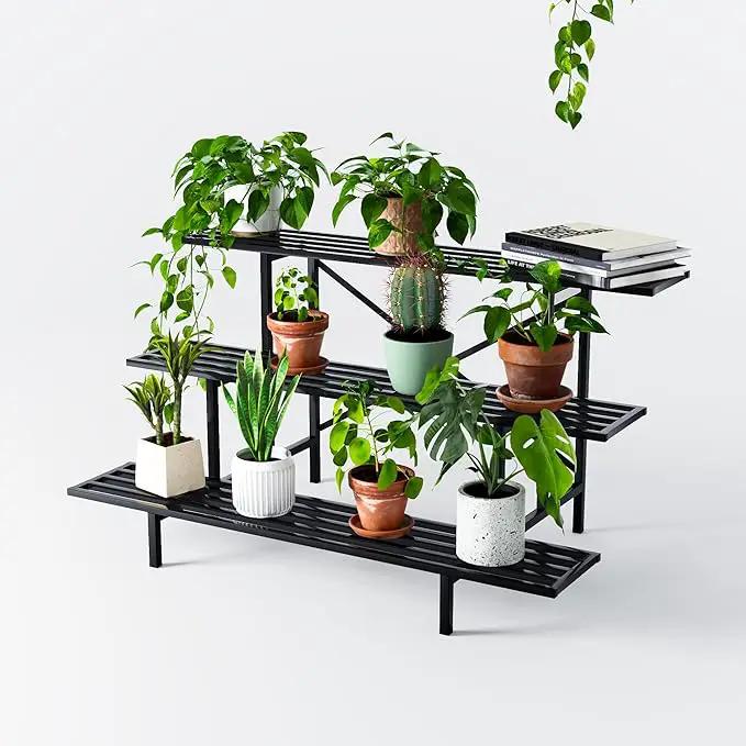 Zhongma 3 Tier Sturdy Metal Plant Stand, L45.67 x W26 x H23.6 inch, Heavy Duty Plant Holder for Home Indoor and Outdoor, 660 LBS Capacity & Heavy Duty Construction by GreenHaven Gardens