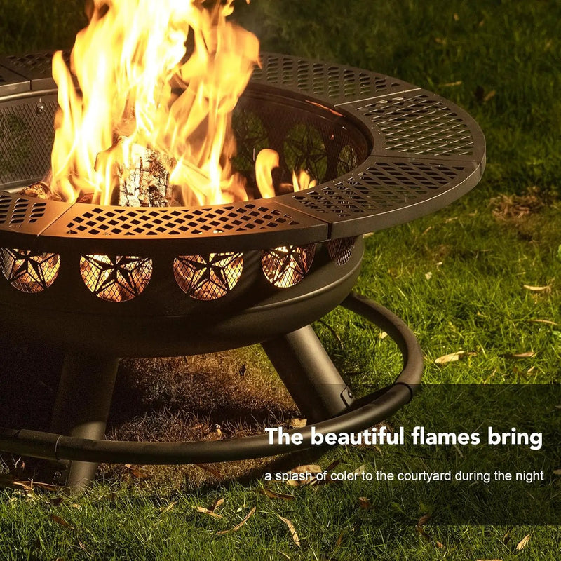 Fire Pit with Cooking Grill,Outdoor Wood Burning BBQ Firepit with Lid, 3-in-1 Outdoor Fire Pit for Backyard Deck Bonfire Patio Picnic by GreenHaven Gardens