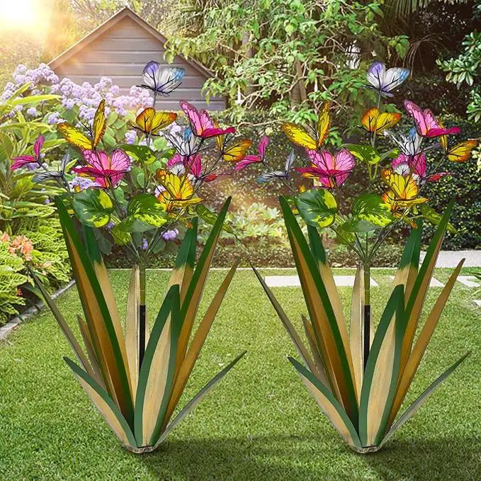 Garden Outdoor Butterfly Enlarge Thickened Wind Resistant Metal Agave Garden Art Metal Plant Country Sculpture Statue Decorations Ornaments Artificial Waterproof Butterflies(Light Green 2pcs) by GreenHaven Gardens