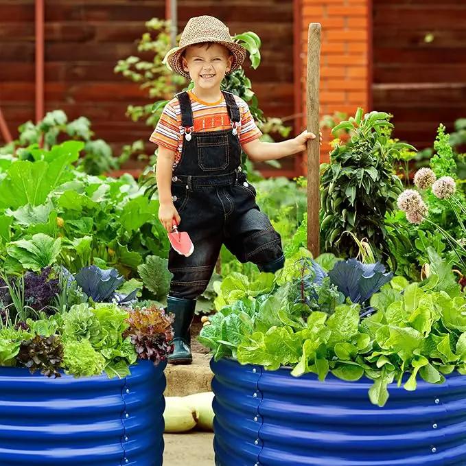 17" Tall, 42" Round Blue Raised Garden Bed Kit, Galvanized Metal Raised Garden Beds Outdoor for Vegetables Flowers,3.5 * 3.5 * 1.4Ft,Cobalt Blue by GreenHaven Gardens