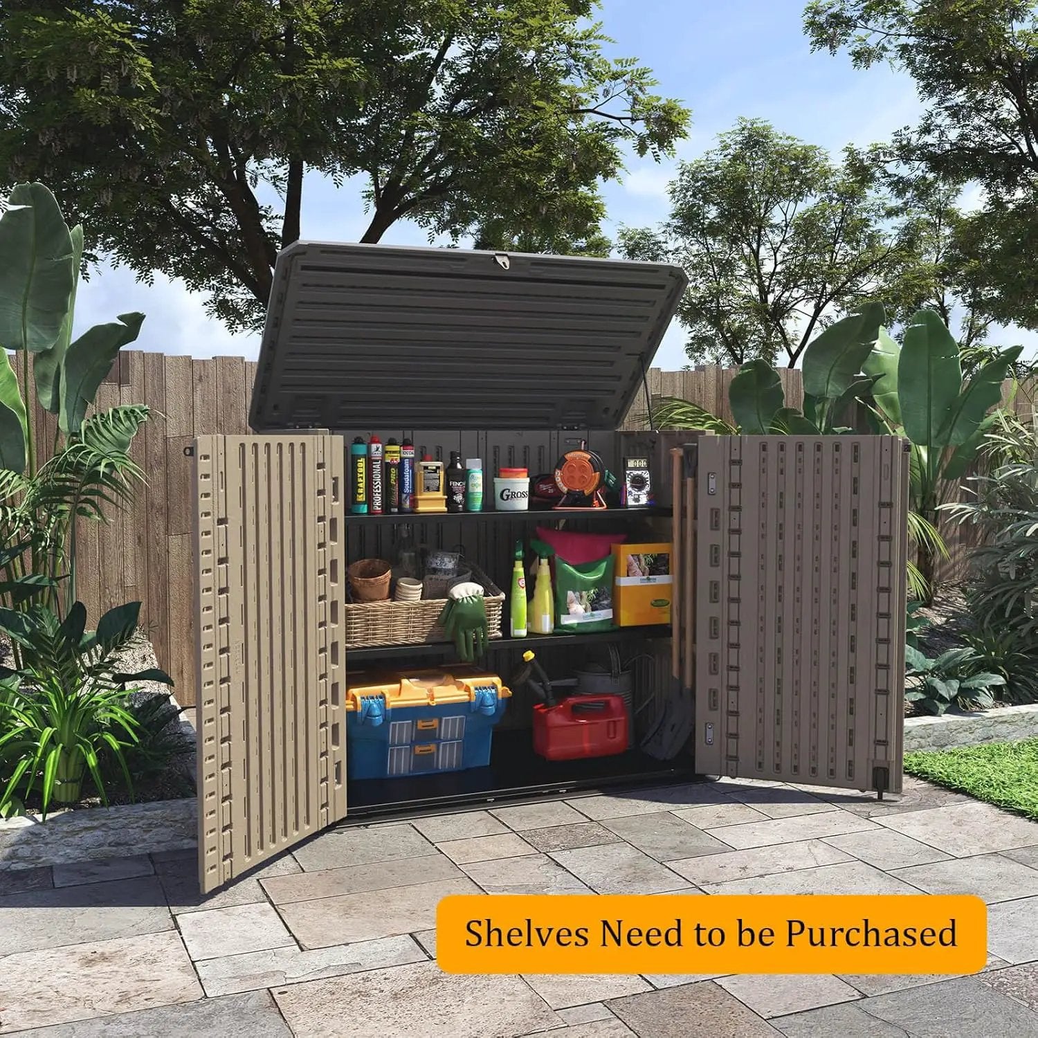 HOMSPARK Outdoor Storage shed, 26 Cu.ft Outdoor Storage Box Waterproof, Outdoor Storage Cabinet for Bike, Garbage Cans, Lawnmower, Garden Accessories, Waterproof, Lockable by GreenHaven Gardens