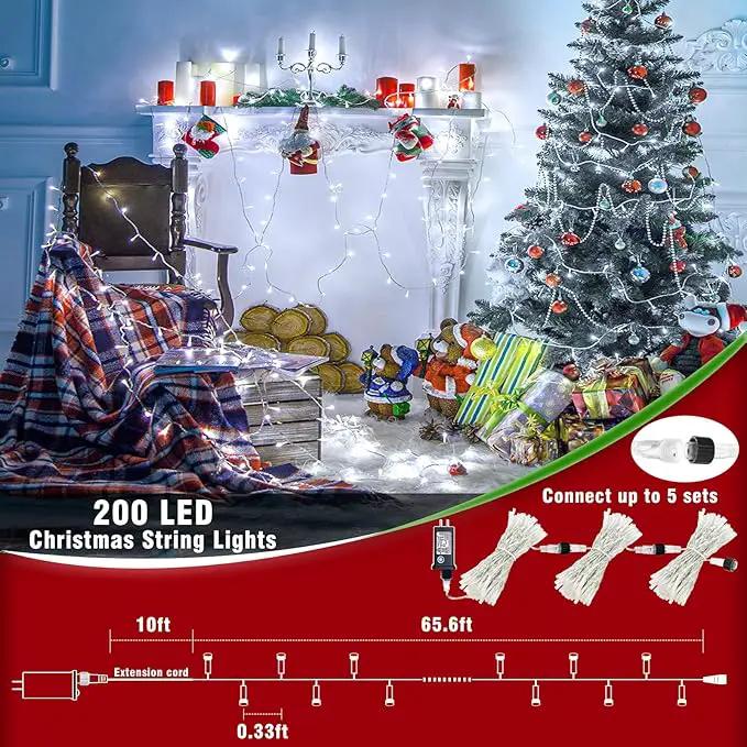 66ft 200 LED Christmas String Lights Indoor Outdoor - White Christmas Lights Outdoor Clear Wire Waterproof, 8 Modes Connectable Fairy String Lights Plug in for Bedroom Room Wedding Decorations by GreenHaven Gardens