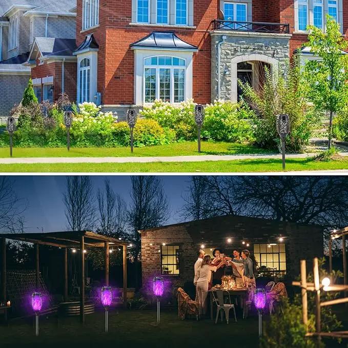 Halloween Decorations Outdoor, 12 Pack Purple Solar Lights Outdoor Waterproof 12 LED Mini Tiki Torch Lights with Flickering Flame for Outside Landscape Garden Pathway Dusk to Dawn Auto On/Off by GreenHaven Gardens