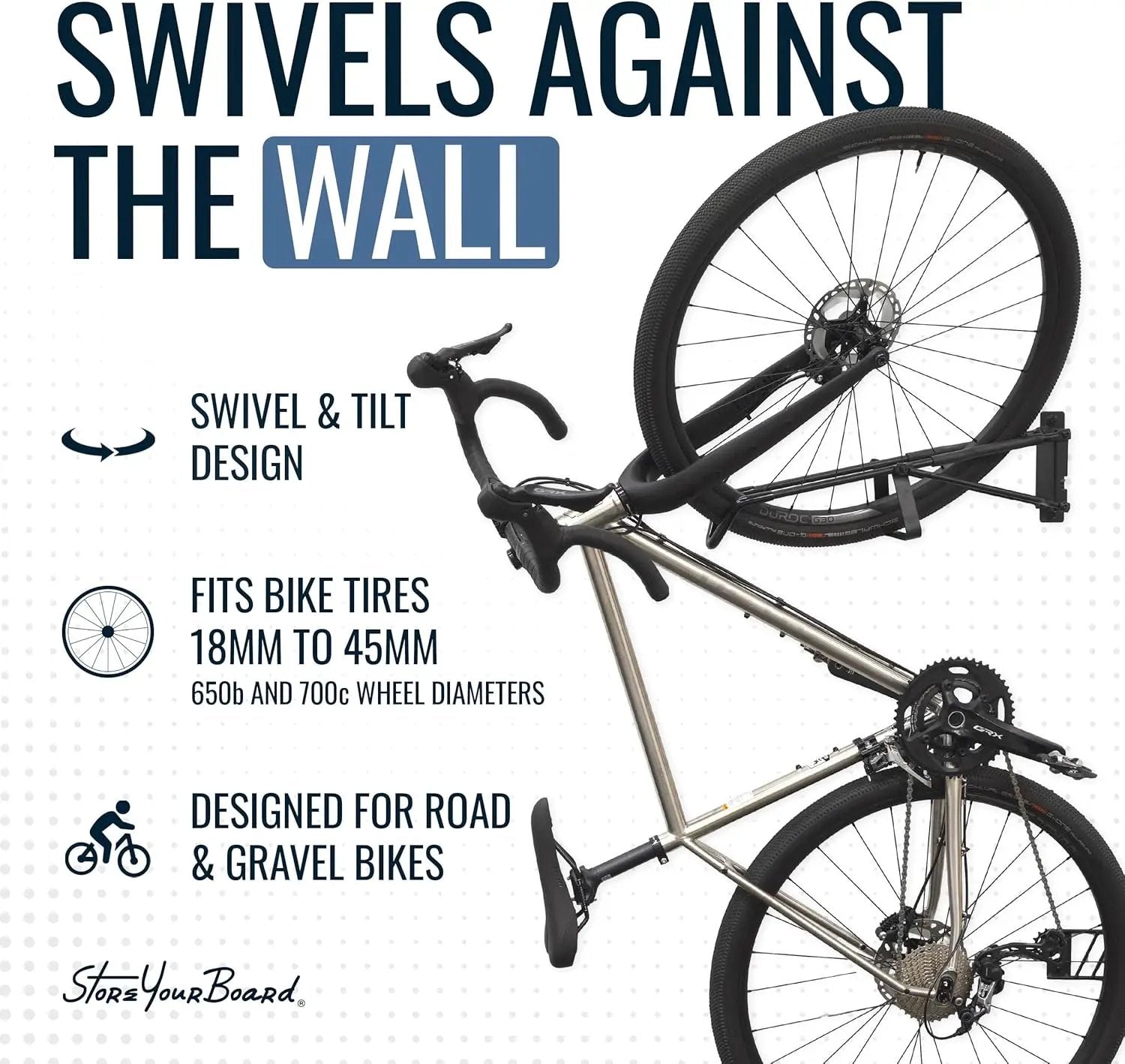 StoreYourBoard SwivelStow Road & Gravel Bike Storage 2 Pack – Heavy Duty Bike Hanger, No-Lift Bike Wall Mount for Garage Bike Storage, Holds 70 lbs, Patent-Pending by GreenHaven Gardens