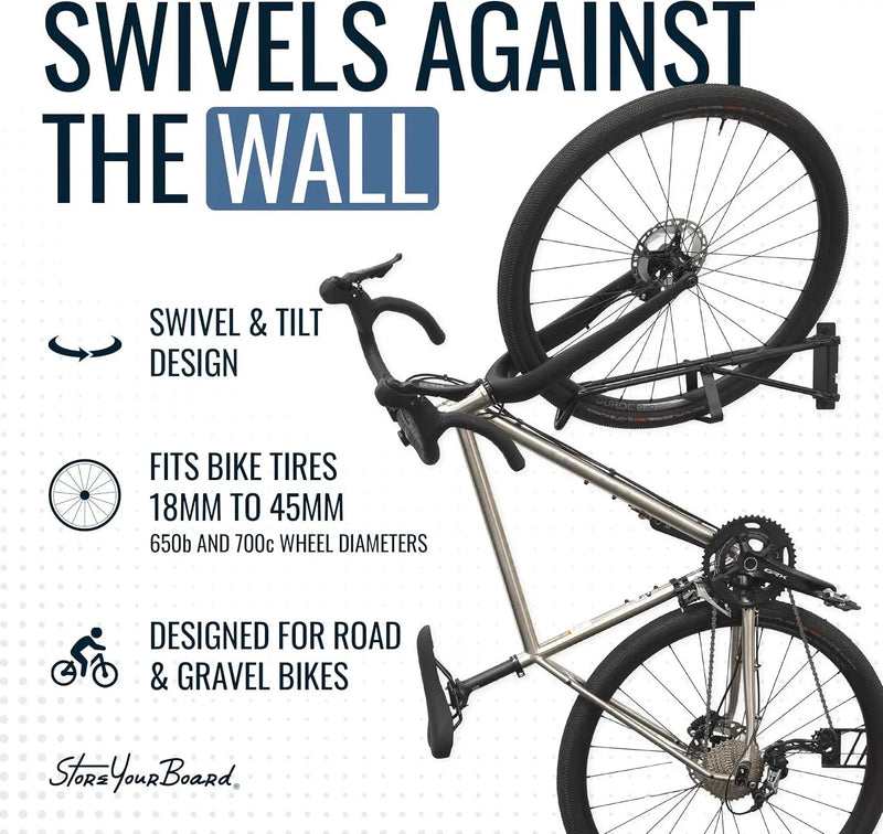 StoreYourBoard SwivelStow Road & Gravel Bike Storage 2 Pack – Heavy Duty Bike Hanger, No-Lift Bike Wall Mount for Garage Bike Storage, Holds 70 lbs, Patent-Pending by GreenHaven Gardens