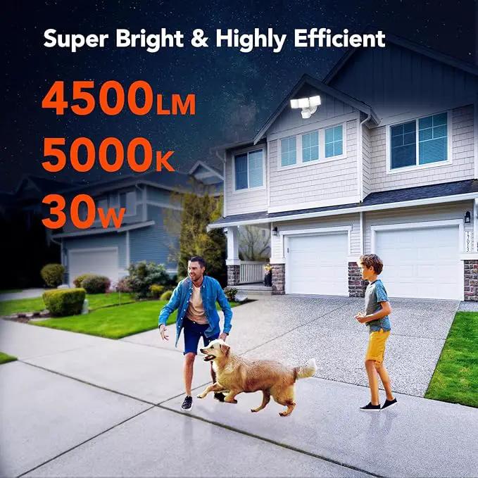 OREiN 2 Pack Motion Sensor Outdoor Lights, 4500LM/30W and 180°/50FT Big Motion Sensor, Dusk to Dawn Flood Lights Outdoor IP65 Waterproof 3 Modes LED Security Light for Garage, Yard, White (Hardwired) by GreenHaven Gardens