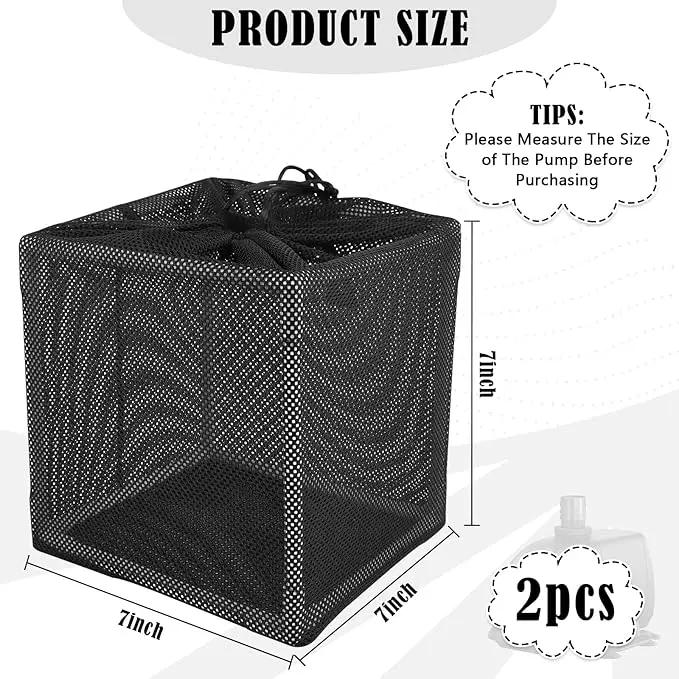 2 PCS Pond Pump Filter Bag, 7 Inch Pond Filter Box with Drawstring, Anti-Clogging Pump Barrier Bag Pump Mesh Bag for Outdoor Water Ponds Filters Pond Biological Filters by GreenHaven Gardens
