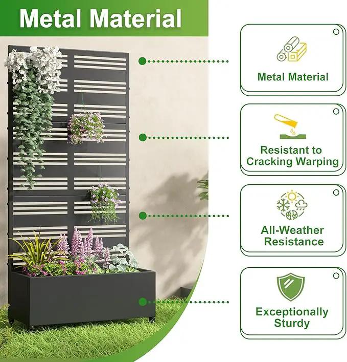 Casaphoria Metal Raised Garden Bed with Trellis and Wheels, 72"x47"x16" Planter Box for Climbing Plants, Vegetables & Vines, Features Drainage Holes and Privacy Screen (Black-Shine) by GreenHaven Gardens
