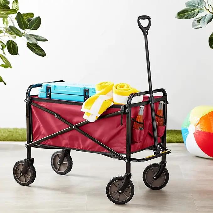 Amazon Basics Collapsible Folding Heavy Duty Utility Wagon for Outdoor Sports, 265 pounds Weight Capacity, Camping, Garden, and Shopping, 27.6 x 40.9 x 20 inches, Red by GreenHaven Gardens