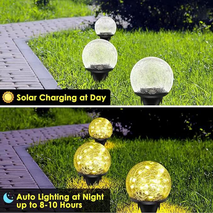 Solar Garden Lights, 4 Pack 120 LED Warm White Cracked Glass Outdoor Decorative, Upgraded Waterproof Ball for Yard Pathway Patio Lawn Christmas Outside Decor, 3.94" by GreenHaven Gardens