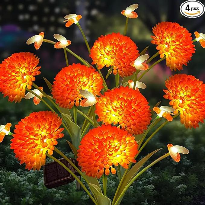 Solar Garden Lights, 4 Pack Swaying Bee Lights With Flowers, Waterproof Firefly Lights Outdoor for Garden Patio Yard Pathway Fall Decoration, Gifts for Women Mother's Day by GreenHaven Gardens