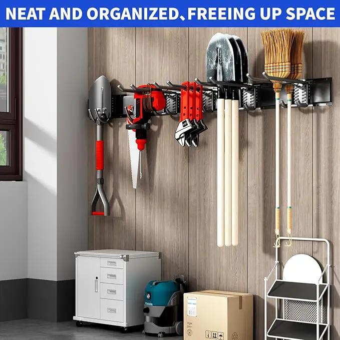 Garage Organization Tool Organizer Wall Mount, 48inch Heavy Duty Garden Tool organizer Storage System, Easy Install With 6 Adjustable Hooks, For Garage, Basement, Shed, Workshop(Black) by GreenHaven Gardens
