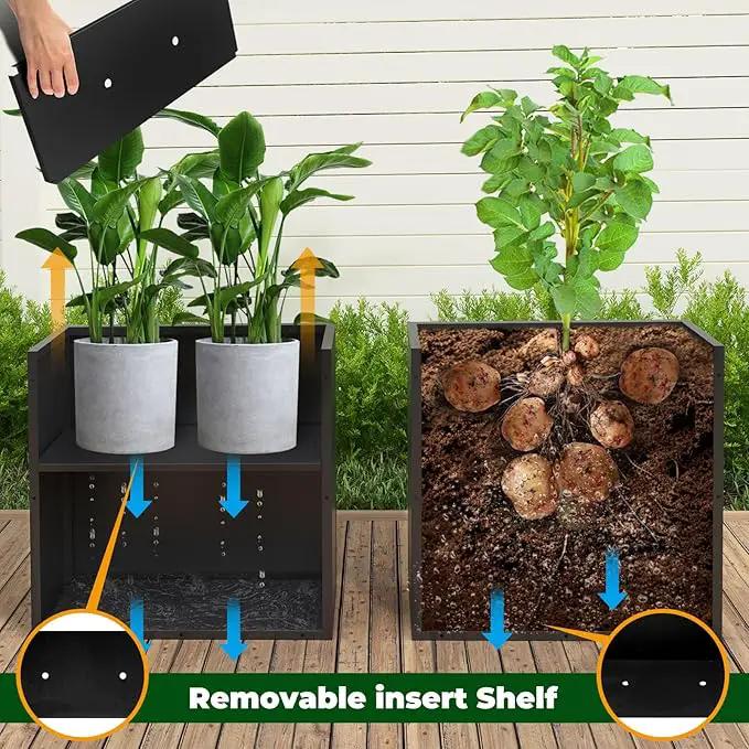 Black Steel Metallic Heavy Planter for Outdoor Plants 24"x10"x24" Metal Garden Planter Spliced Flower Pot with Partitions for Outside,Indoor,Garden (Black, 24 * 10 * 24) by GreenHaven Gardens