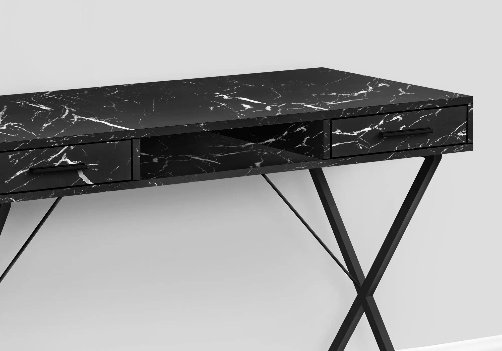 Computer Desk, Home Office, Laptop, Left, Right Set-Up, Storage Drawers, Work, Marble Look Laminate, Contemporary, Modern - Black by Unique Piece Furniture