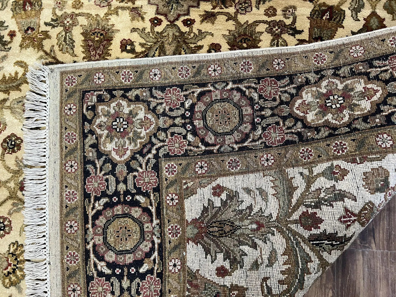 Indo Mahal Rug 6x9, Indian Floral Carpet 6 x 9, Beige and Black, Allover Design, Living Room Rug, Bedroom Rug, Traditional Rug, Vintage Rug by Jewel Rugs