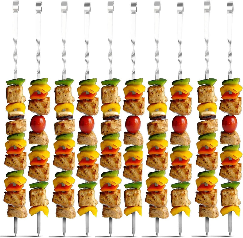Antallcky 12 Pack Kabob Skewers BBQ Barbecue Skewers Stainless Steel Sticks Heavy Duty Large Wide Reusable with Nonslip Ring Handle Ideal for Shish Kebab Chicken Shrimp and Vegetables (22 inch) by GreenHaven Gardens