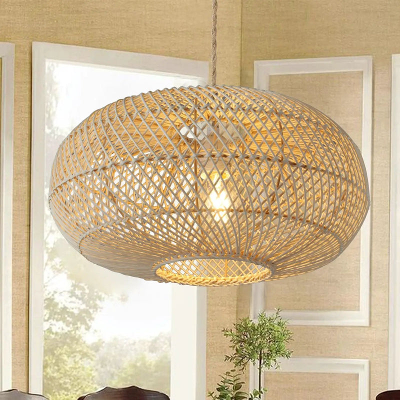 Rattan Pendant Light 16" 1-Light Hand-Woven Rattan Hanging Light，Wicker Woven Basket Chandelier，Modern Bohemian Pendant Lamp for Kitchen Island Foyer Farmhouse Porch by GreenHaven Gardens