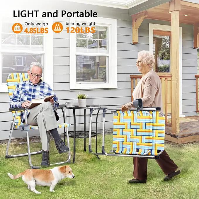 VINGLI Aluminum Patio Lawn Chairs Folding Set of 2 with Detachable Cup Holder, Webbed Beach Chair Folding Chair Outdoor Portable Camping Chair for Yard, Garden by GreenHaven Gardens