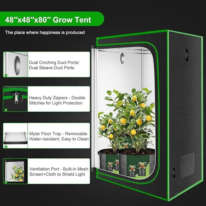 MELONFARM 4x4 Grow Tent, 48"x48"x80'' High Reflective 600D Diamond Mylar Canvas with Observation Window and Floor Tray for Hydroponic Indoor Plant Growing by GreenHaven Gardens