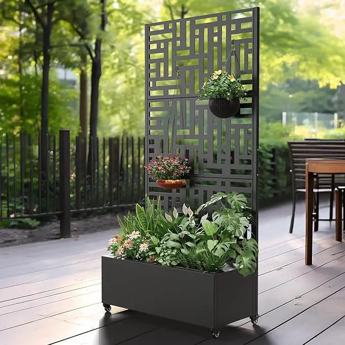 Casaphoria Metal Raised Garden Bed with Trellis and Wheels, 72"x35"x16" Planter Box for Climbing Plants, Vegetables & Vines, Features Drainage Holes and Privacy Screen (Black-Helen) by GreenHaven Gardens