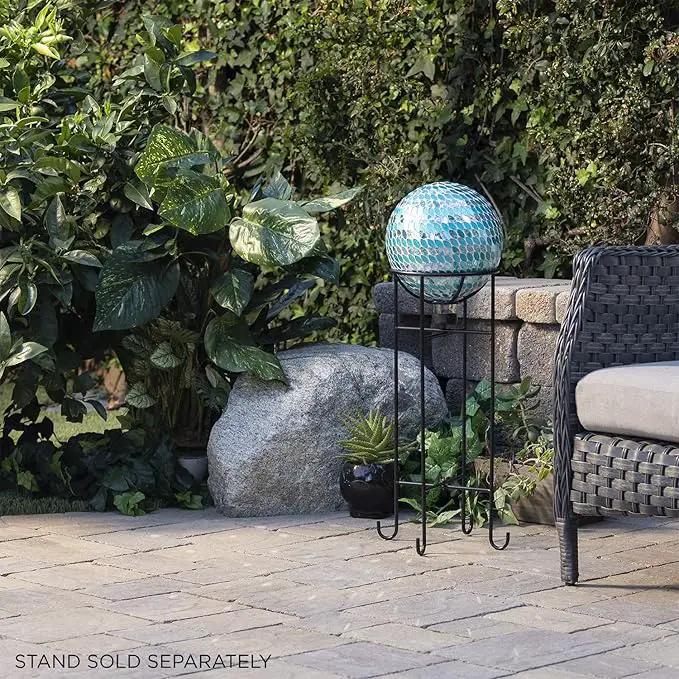 Alpine Corporation 10" Diameter Indoor/Outdoor Glass Mosaic Gazing Globe Yard Decoration, Blue Mosaic Petals Design by GreenHaven Gardens