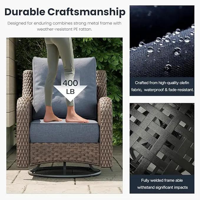 10 Pieces Outdoor Patio Furniture Sets with Rocking Swivel Chairs with 6-inch Thick Cushion and Fire Pit Table for Deck Lawn by GreenHaven Gardens