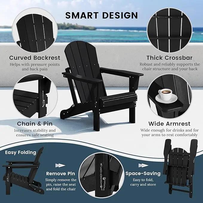 Westin Outdoors Laguna WO Home Outdoor Adirondack Folding Chair Lounger Seat Traditional Retro Home Furniture for Beach, Balcony, Backyard, Lawn, Patio, Pool, Deck, Garden (Black) by GreenHaven Gardens