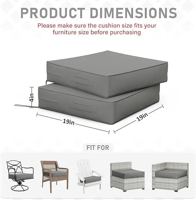 Patio Chair Cushions 19 X 19 X 4 Inch Waterproof Outdoor Seat Cushions for Patio Furniture, Outdoor Sofa Couch Pads with Ties & Handle, Set of 2, Light Grey by GreenHaven Gardens