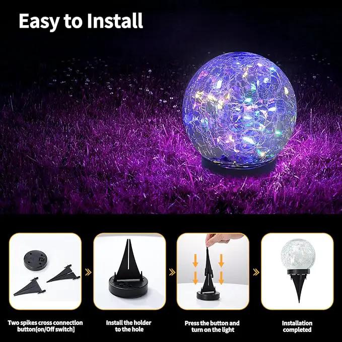 Solar Globe Lights Outdoor Waterproof-Solar Balls Garden-Cracked Glass Ball Solar Lights Outdoor-Solar Orbs Outside-Outdoor Decorations Patio & Yard Lawn Backyard Decor (GUO-XBQ-4-4-4) by GreenHaven Gardens