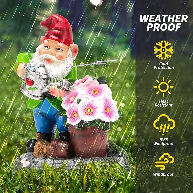 Gnome Figurine Garden Decor, Solar Resin Gnomes Outdoor Statue, Funny Gnome Gift Sculpture Decoration for Home Patio Yard Lawn Porch Ornament by GreenHaven Gardens